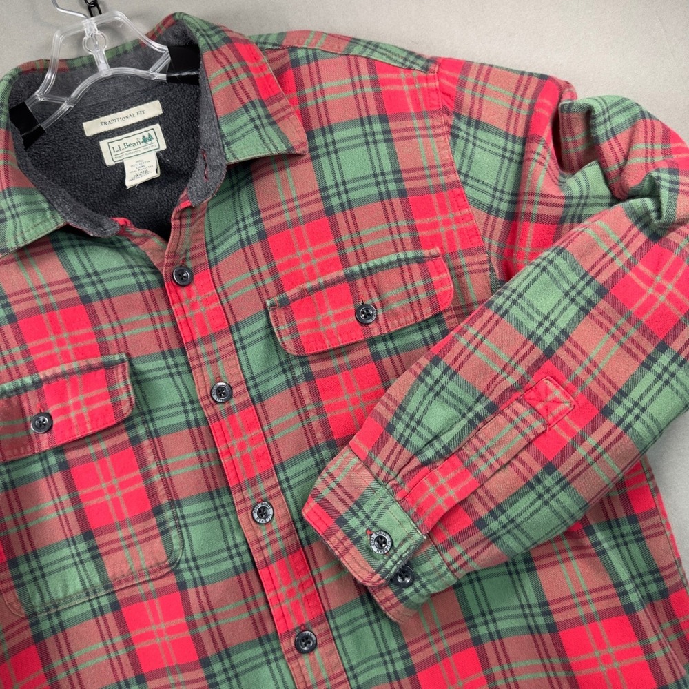 LL Bean Flannel Shirt Mens XL Red Green Excellent Fleece Lined Plaid Shacket